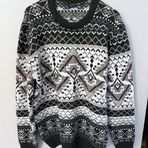 Dolfin Men's Gray Black and White Patterned Crewneck Sweater Wool Blend